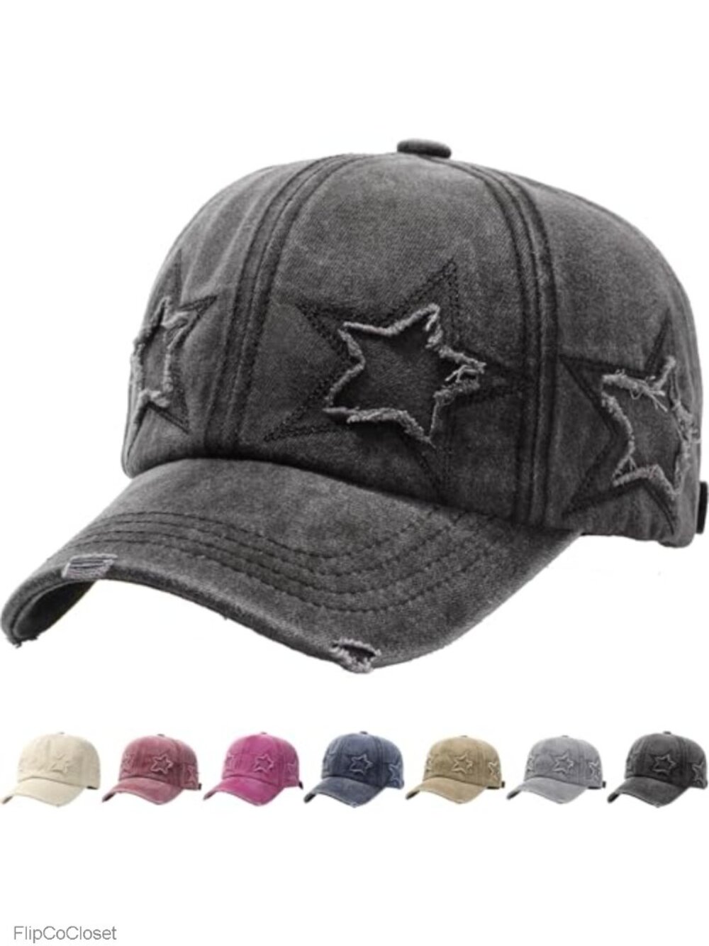 Retro Baseball Cap Star Embroidery Washed Cotton Adjustable Hip-Hop Hat